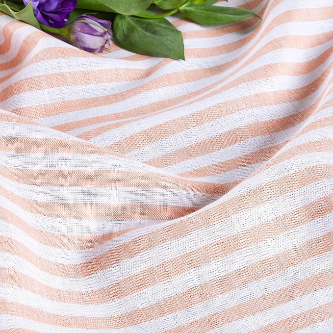 Solino Home Linen Table Runner 72 Inches Long - Amalfi Stripe, 100% Pure Linen Coral and White Table Runner 14 x 72 Inch for Dining, Dresser, Summer