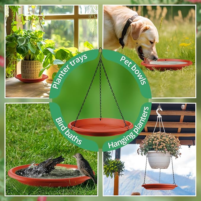 Hanging Planter for Indoor Outdoor Plants, 12" Plant Saucer with Basket Chains, Adjustable Plants Hanger Shelf Decorative Hanging Plant Flower Pot for Window Wall Ceiling Home Decor(10 Pcs,Brick Red)