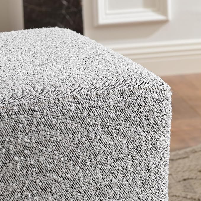 KINWELL 18.5" Wide Modern Square Boucle Upholstered Ottoman with Solid Wood Legs Set of 2, Cube Ottoman Multi-Functional Sofa Footrest for Living Room, Bedroom, Fully Assembled (Black and White)