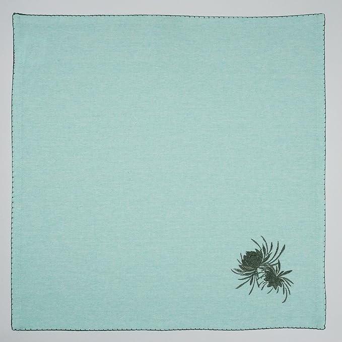 Luxury Embroidered Cloth Napkins – Green Bloom, Set of 6, 18x18 | Sage Green Dinner Napkins with Floral Embroidery | Elegant Cotton Blend Table Napkins for Holiday Hosting, Weddings