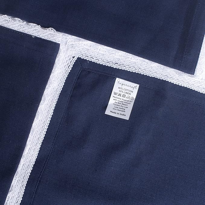 Fingercraft Dinner Cloth Napkin Cotton Linen Set of 12 Mitered Corners with Natural Elegant Lace for Everyday Use Napkins are Pre Shrunk and Good Absorbency with Lace 20x20 in Navy Easter Color