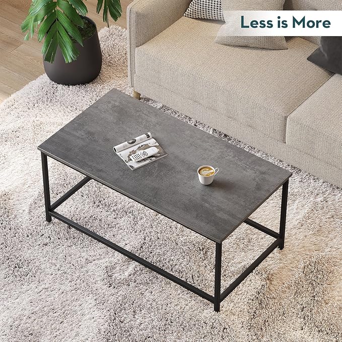 SAYGOER Small Coffee Table Modern Coffee Tables Open Design Rectangular Minimalist Center Table for Living Room Home Office, Easy Assembly, 39.37x19.69 x17.72, Gray Black