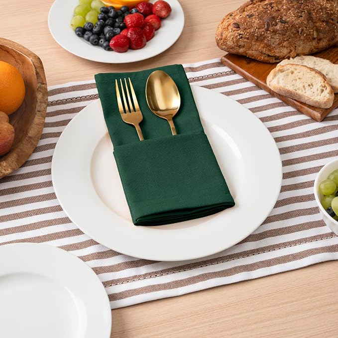 Blue Needles Solid Cloth Napkins Set of 6 Forest Green 100% Cotton Dinner Napkins 18x18 inches - Soft, Reusable, Absorbent & Washable, Ideal for Wedding Events Farmhouse Parties Hotel & Everyday Use