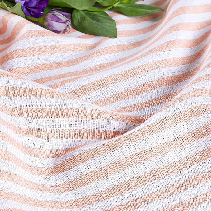 Solino Home Striped Linen Table Runner 108 Inches Long - Amalfi Stripe 100% Pure Linen Coral and White Dining Table Runner 14 x 108 Inch for Summer