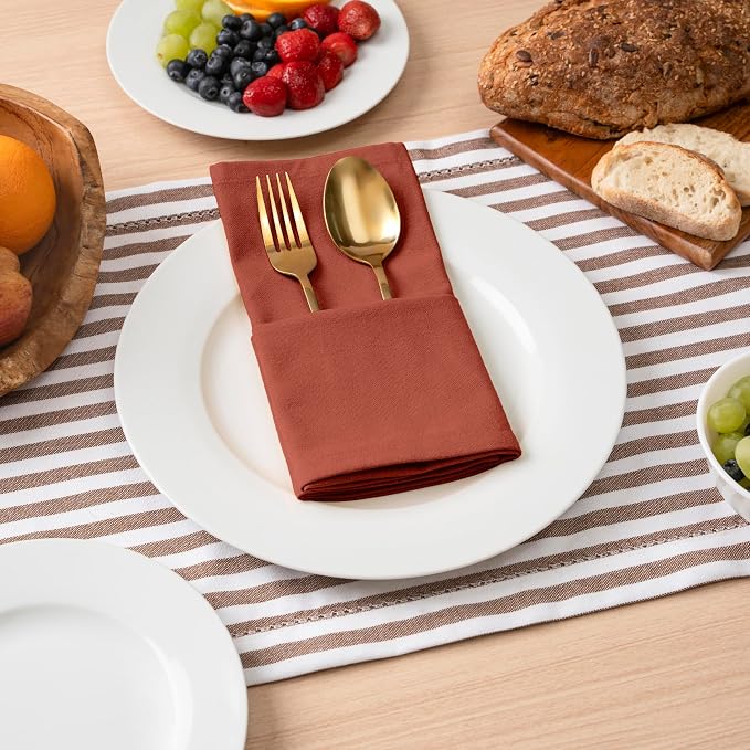 Blue Needles Solid Cloth Napkins Set of 12 Rust 100% Cotton Dinner Napkins 18x18 inches - Soft, Reusable, Absorbent & Washable Linen, Ideal for Wedding Events Farmhouse Parties Hotel & Everyday Use