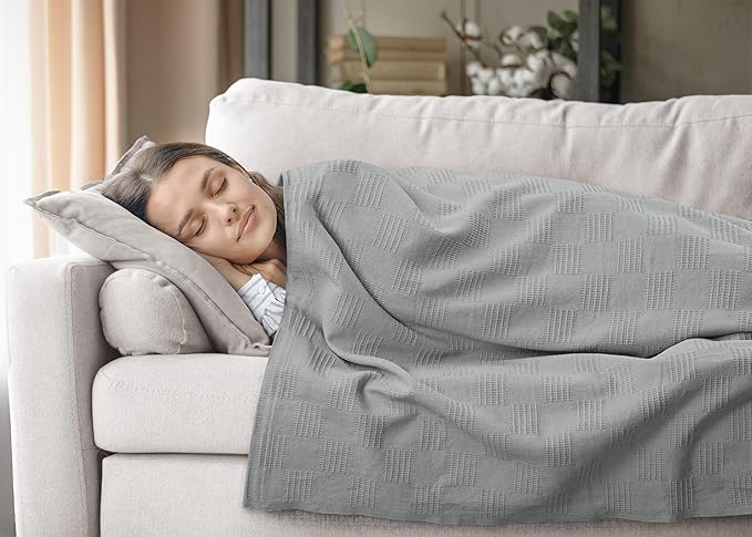 Utopia Bedding 100% Cotton Thermal Blanket Cool Grey Twin Size Soft, Lightweight, Breathable, Cozy Spring and Summer Blanket for Couch and Sofa, Home Room Decor Gifts for Women and Men (90x72 Inches)