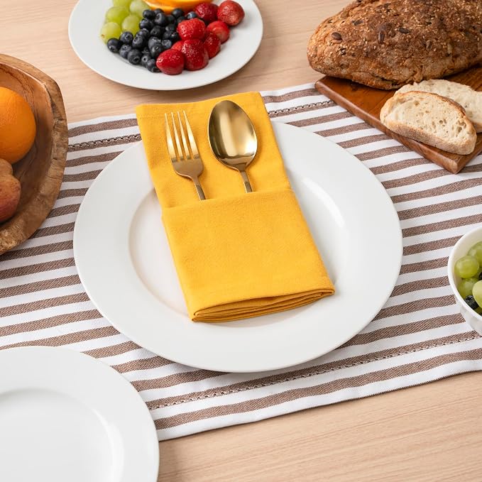 Blue Needles Solid Cloth Napkins Set of 6 Golden Yellow 100% Cotton Dinner Napkins 18x18 inches - Soft, Reusable, Absorbent & Washable, Ideal for Wedding Events Farmhouse Parties Hotel & Everyday Use