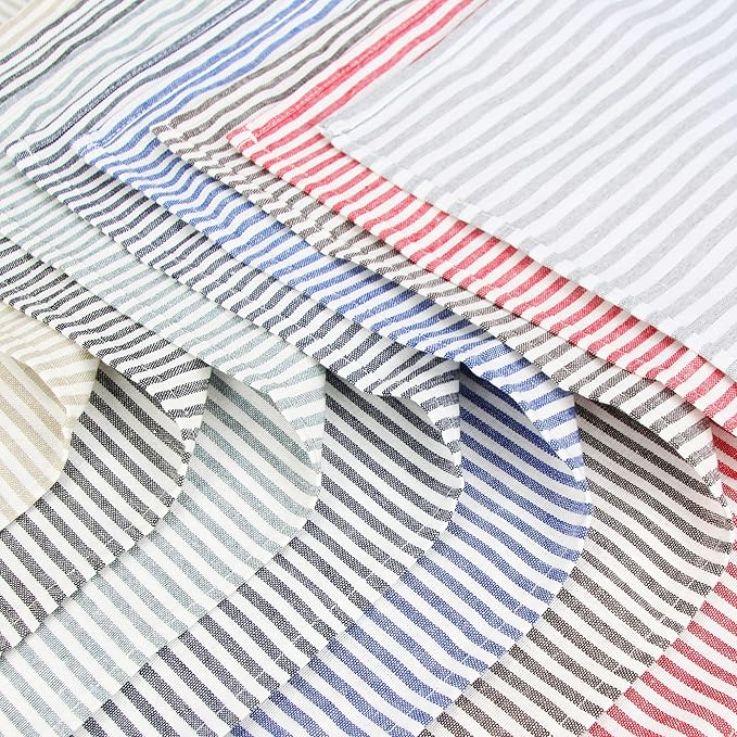 Plain Striped Cotton Linen Blended Dinner Cloth Napkins - Set of 12 (17 x 17 inches) - for Events & Home Use (Beige)
