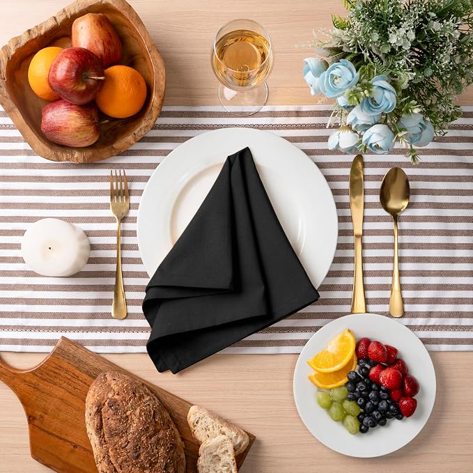 Blue Needles Solid Cloth Napkins Set of 12 Black 100% Cotton Dinner Napkins 18x18 inches - Soft, Reusable, Absorbent & Washable Linen, Ideal for Wedding Events Farmhouse Parties Hotel & Everyday Use