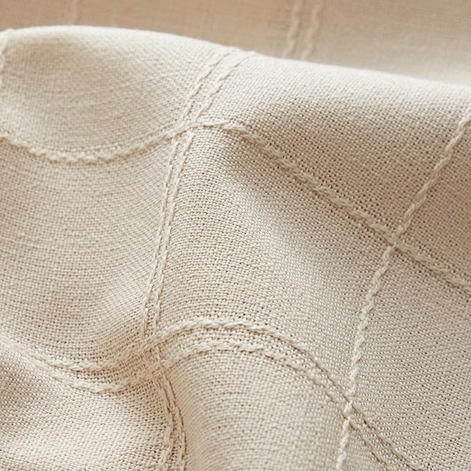 ZeeMart Linen Checked Table Cloth 60x60 Inches, Farmhouse Style Plaid Embroidered Water Resistant Square Table Cover, Beige