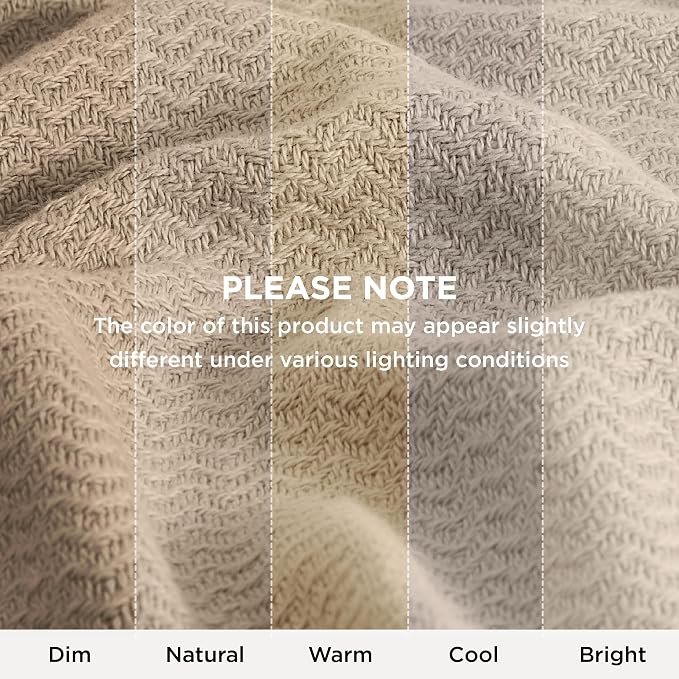 Bedsure GentleSoft 100% Cotton Blanket Twin XL Size for Bed - Cooling Breathable and Lightweight, Soft Cozy Textured Herringbone Woven Summer Blanket for College Dorm, Khaki, 66x90 inches