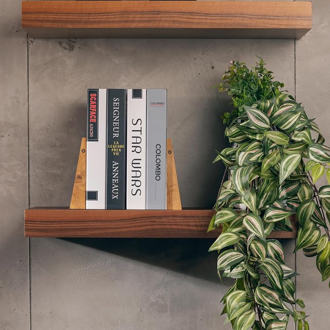 TILISMA Book Ends for Shelves - Handmade Wooden Bookends with Metal Base, Walnut Tree - Sturdy Book Holders for Bookshelves - Fancy Modern Decorative Bookends, Heavy Duty â Home DĂ©cor Accessories