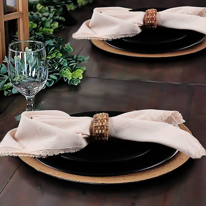 Ivory lace Cotton Linen 85% Cotton 15% Linen 12 pcs Set size-12x12 inches Dinner Napkins Everyday Use Premium Quality Over Sized Cloth Napkins Hemmed Ultra Soft Durable Hotel Quality