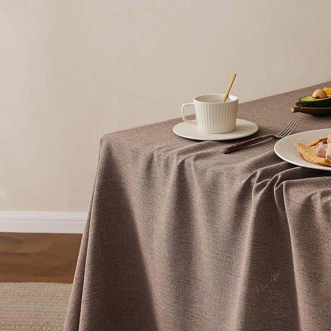 Linen Tablecloth for Square Table, 60x60 Inch Cocoa Brown, Farmhouse Style Brown Tablecloth, Water Resistant Burlap Tablecloths for Dining Table Farmhouse Kitchen