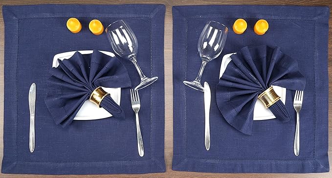 Lightnpro Premium Hemstitched Navy Blue Cloth Napkins Set of 6-18x18 Inch Soft 100% Cotton Fabric - Washable Reusable Dinner Napkins for Weddings, Parties & Elegant Home Decor