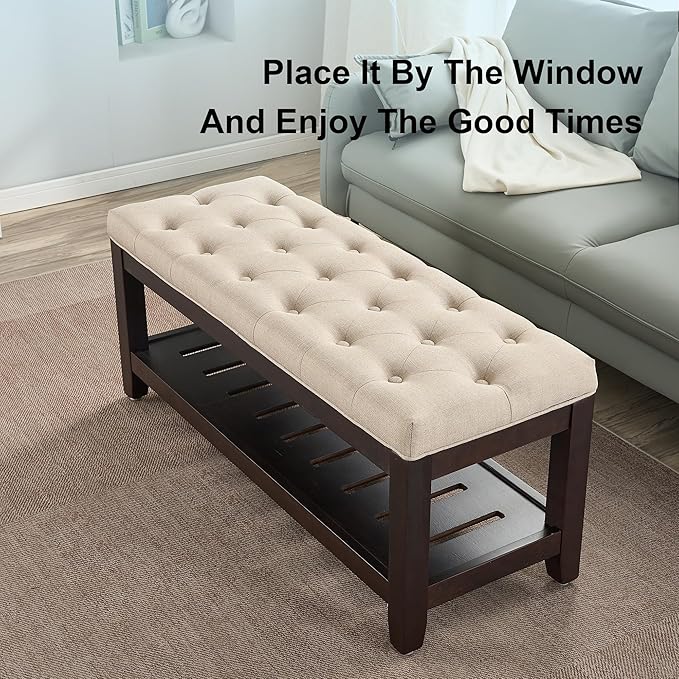 44" Entryway Bench with Shoe Storage, End of Bed Bench, Upholstered Ottoman Storage, 500 LBS Capacity for Entryway, Living Room, Hallway