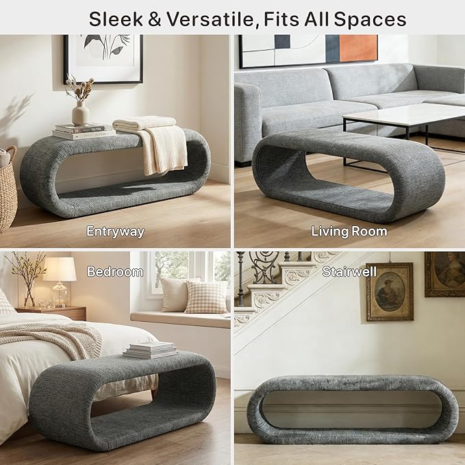 Chifee & Vingol 52" W Modern Living Room Bench Upholstered Entryway Bench Bedroom Benches End of Bed Benches for Entryway, Dining Room and Living Room,Gray