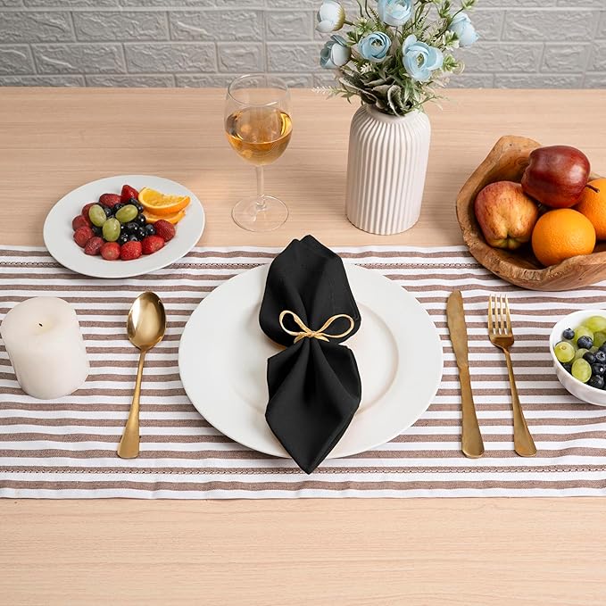 Blue Needles Set of 12 Hemstitch Linen Napkins 100% Cotton Black Cloth Dinner Napkins 18x18 inches, Soft, Reusable, Absorbent, Washable, Ideal for Spring Summer Easter Events, Parties & Everyday Use