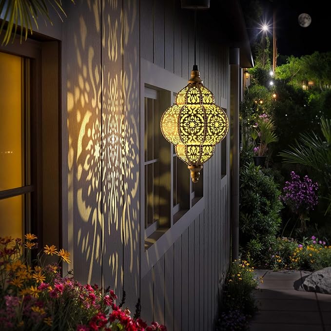 Hapjoy Hanging Solar Lights Outdoor Garden Decor Solar Lantern Waterproof Plastic Moroccan Outdoor Decorations for Patio Pathway Yard Backyard Garden Decorative (2 Pack, Bronze)