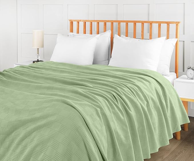 Utopia Bedding 100% Cotton Thermal Blanket Sage Green Queen Size Soft, Lightweight, Breathable, Cozy Spring and Summer Blankets for Bed, Home Room Decor Gifts for Women and Men (90x90 Inches)