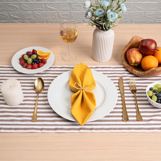 Blue Needles Set of 6 Hemstitch Linen Napkins 100% Cotton Golden Yellow Cloth Dinner Napkins 18x18 inches, Soft, Reusable Absorbent Washable, Ideal for Spring Summer Easter Parties & Everyday Use