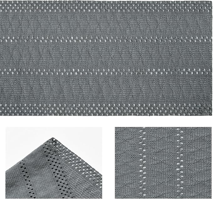 Artoid Mode Dark Grey Farmhouse Woven Rustic Hollow Table Runner, Seasonal Holiday Hollow Kitchen Dining Table Decoration for Home Party Decor 12x72 Inch