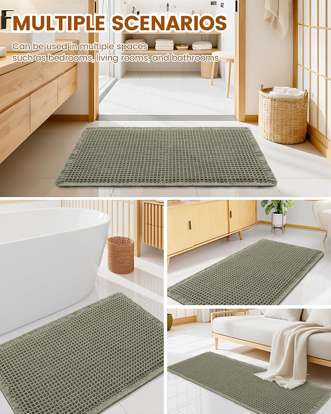 Smiry Waffle Bath Mat 47x20, Extra Soft Absorbent Bathroom Rugs, Non Slip Machine Washable Quick Dry Bath Rugs for Bathroom Floor, Tub, Shower, Home Decor Accessories, Green