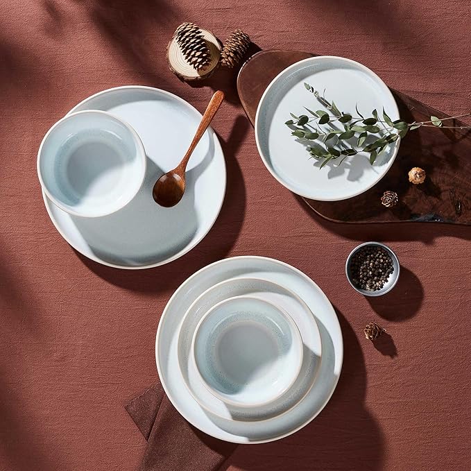 LIANYU Stoneware Dinnerware Sets for 8, 24 Piece Ceramic Plates and Bowls Set for 8, Kitchen Dishes Set, Modern Dinning Ware Dishware Set, Dishwasher and Microwave Safe Dinner Salad Plates, Dusk White