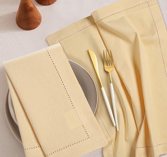 Bedding Craft Cotton Dinner Cloth Napkins Set of 12 – 18x18 Apricot Gelato Hemstitched – Machine Washable Fabric Napkins for Weddings, Baby Showers, Gifting & Parties