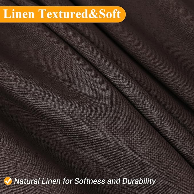 Naturoom Chocolate Brown Linen Shower Curtain, Country Boho Farmhouse Bath Decor Shower Curtains Neutral Cloth Weighted Textured Fabric Bath Curtain Liner with Hooks, 72x72