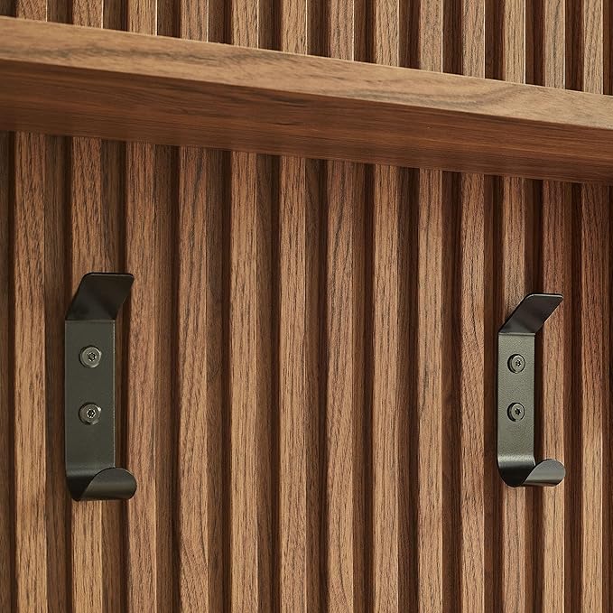 Modway Render Modern Fluted Wood Coat Rack Panel in Walnut with Shelf and Hooks – Wall-Mounted Entryway Organizer for Hallway, Mudroom, or Foyer