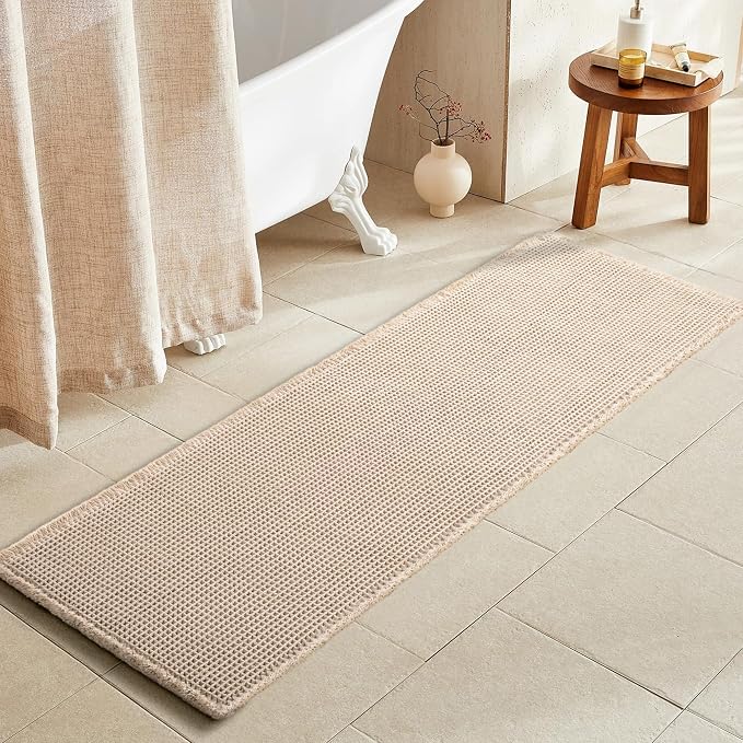 GRANNY SAYS Waffle Bathroom Runner Rugs 71" x 24" Non Slip Washable, Extra Soft & Water Absorbent Bath Mats for Bath, Tan Waffle Bath Mat for Decor, Long Bathroom Rugs Runner for Tub & Shower