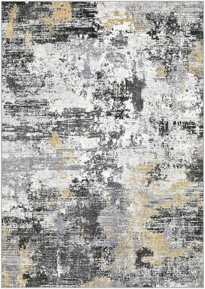 UERMEI 6x9 Area Rug for Living Room - Washable Neutral Modern Abstract Carpet, Non-Slip Soft Large Indoor Floor Rugs for Bedroom Home Office & Under Dining Table Decor, Black/White/Gold