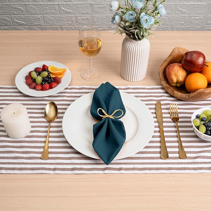 Blue Needles Set of 12 Hemstitch Linen Napkins 100% Cotton Crystal Teal Cloth Dinner Napkins 18x18 inches, Soft Reusable Absorbent Washable, Ideal for Spring Summer Easter Event Parties & Everyday Use
