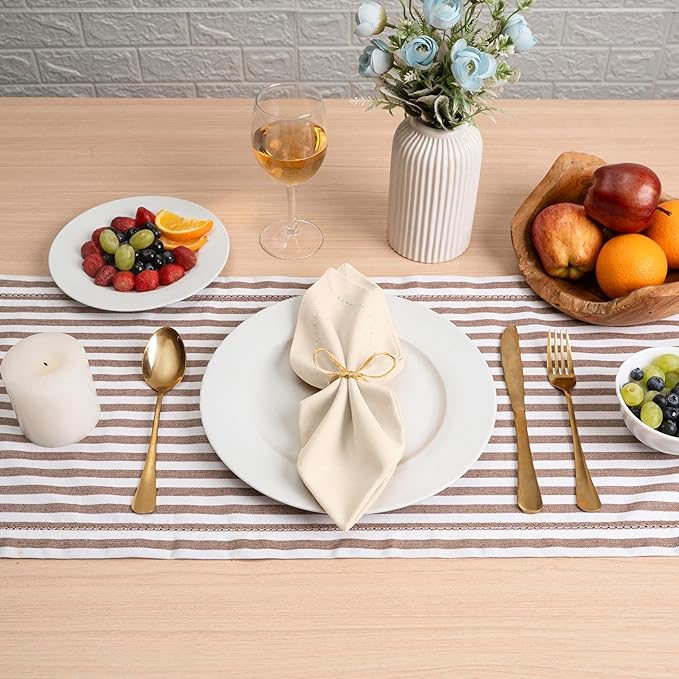 Blue Needles Set of 6 Hemstitch Linen Napkins 100% Cotton Cream Cloth Dinner Napkins 18x18 inches, Soft, Reusable, Absorbent, Washable, Ideal for Spring Summer Easter Events, Parties & Everyday Use