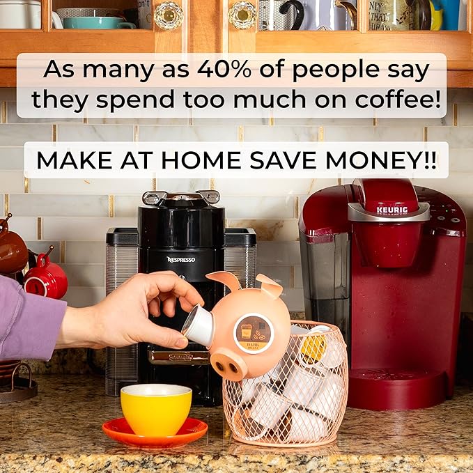 Made Easy Kit Coffee Pod Basket Organizer Practical Decoration - Compatible with Keurig K-Cup Pods & Capsules - Home Cafe Bar Decor Useful Kitchen Countertop Freestanding (Pig Pink)