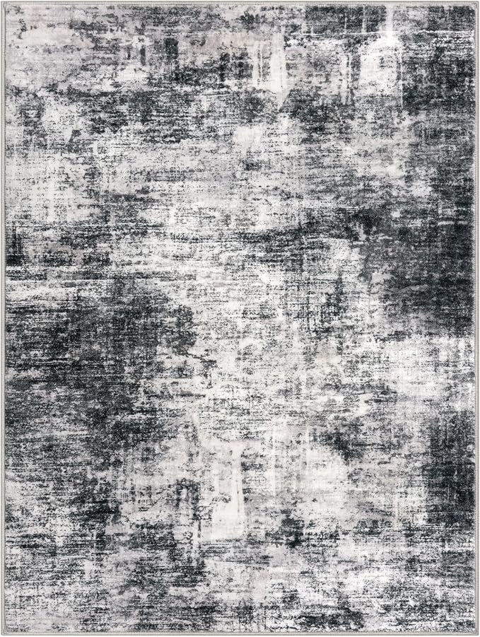 IOHOUZE Abstract Area Rug 3x4 Ft Washable Rugs for Entryway Indoor, Non Slip Kitchen Rug Printed Faux Wool Throw Rugs, Indoor Door Mat for Door Entrance Foyer Living Room, Black Grey