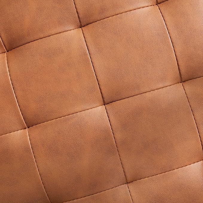 Ornavo Home Decor Round Ottoman with Storage, Round Vanity Chair Stool Ottoman Pouf with Storage for Living Room and Bedroom, Faux Leather Cognac