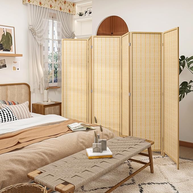 Bamboo Room Divider 6 Panel, Folding Privacy Screens for Room Separation, 5.6 FT Freestanding Room Divider for Home, Bedroom and Office, Assembly-Free, Natural