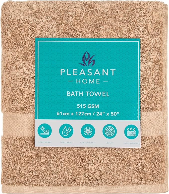 Pleasant Home Bath Towels Set of 6 (24” x 50”) 100% Cotton, 515 GSM | Soft & Highly Absorbent Towels for Bathroom, Gym, Pool & Spa | Bulk Bath Towels 6 Pack - Neutral Mix