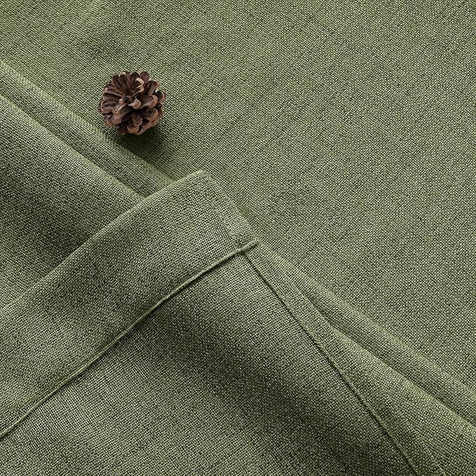 MIULEE Faux Linen Curtains 84 Inch Length 2 Panels Natural Olive Green Semi Sheer Curtain with Back Tab Rod Pocket, Light Filtering Window Privacy Burlap Drapes for Living Room Bedroom 42W x 84L