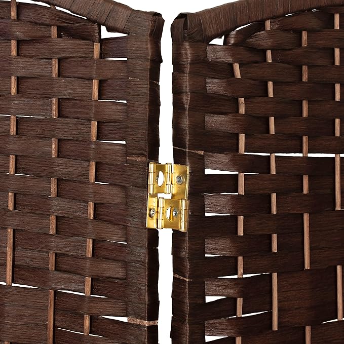 Red Lantern 2 ft. Short Fiber Weave Folding Screen - Dark Mocha - 4 Panels