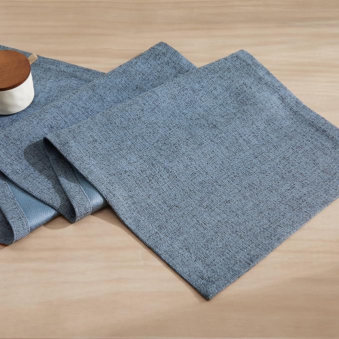 ZeeMart Burlap Style Farmhouse Table Runners 90 Inches Long, Blue Rustic Woven Dining Table Runner for Everyday Use, 14x90 Inches, Blue