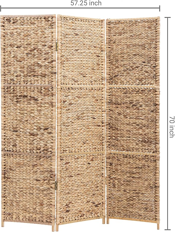 MyGift Handwoven Seagrass 3 Panel Room Divider Screen with Wood Frame, 6FT Folding Partition Room Divider, Brown 57.25''W x 70''H