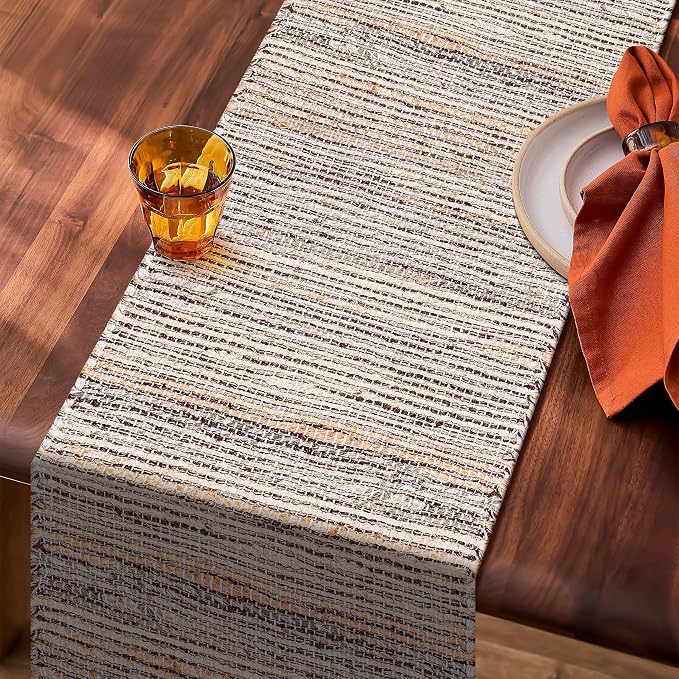 Boho Jute Table Runner for Dining Tables, Rustic Brown Table Runner Farmhouse Style , Cotton and Jute Neutral Colorful Indoor Kitchen Decor, 13 X 108 Inch, - Natural- Brown