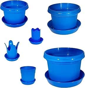 12-Piece Sea Blue Color Flower Pot and Saucer Set, Modern Planter Collection in Graduated Sizes (2"–12") – | Graduated 2-12 Inch Sizes, Drainage Holes, Durable Fade-Resistant Design, Made in USA for Plants & Flowers