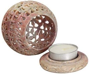 Marble Soapstone Round Tea Light Candle Holder - Perfect Handmade for Gifting, Decorative Home and Office Decor Perfect use for Temple