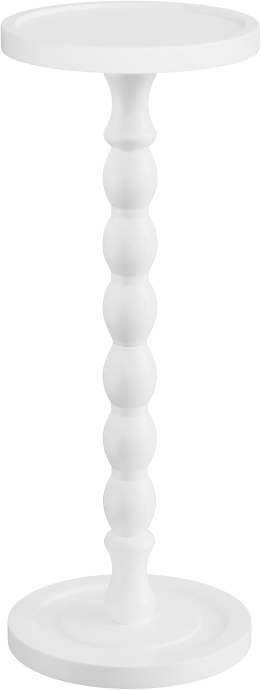 Solid Wood Drink Table, Rubber Wood‌ Small Round Side Table for Small Spaces, Martini Tables, Pedestal End Tables for Living Room, Bedroom, Corners, and Office (White, 9.4 inch)