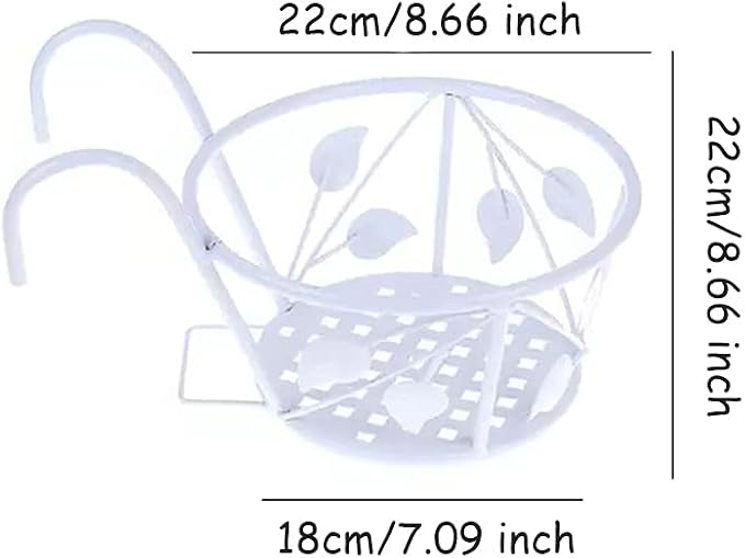 1 PCS Iron Art Hanging Baskets Flower Pot Holder, Holder Plant Holder Over The Rail Metal Fence Planters for Patio Balcony Porch or Fence (1pcs White Pattern)