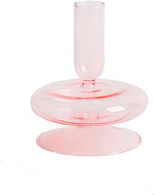 Glass Candlestick Holders Colorful Glass Taper Candle Stand Modern Elegant Candle Stick Candle Holder Glasses Vase Decor for Home Party Centerpiece(Pink A)